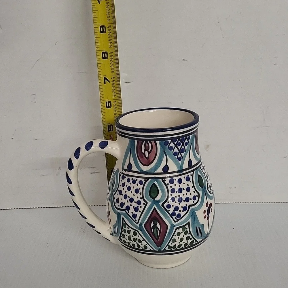 Mediterranean Le Souk Ceramique Hand‎ Painted Floral Pitcher/Mug  Multicolor